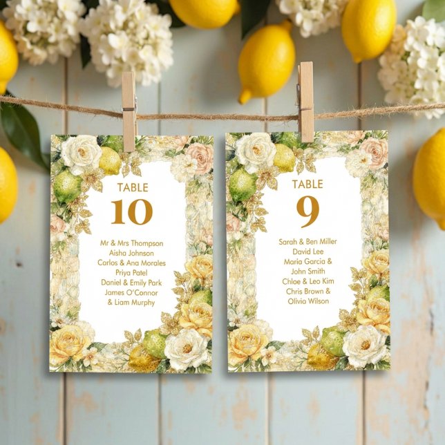 Carte Seating Table Luxury Mediterranean Lemons & Flower (Luxury Delicate Mediterranean Lemons & Flowers Frame Wedding Seating Table Cards)