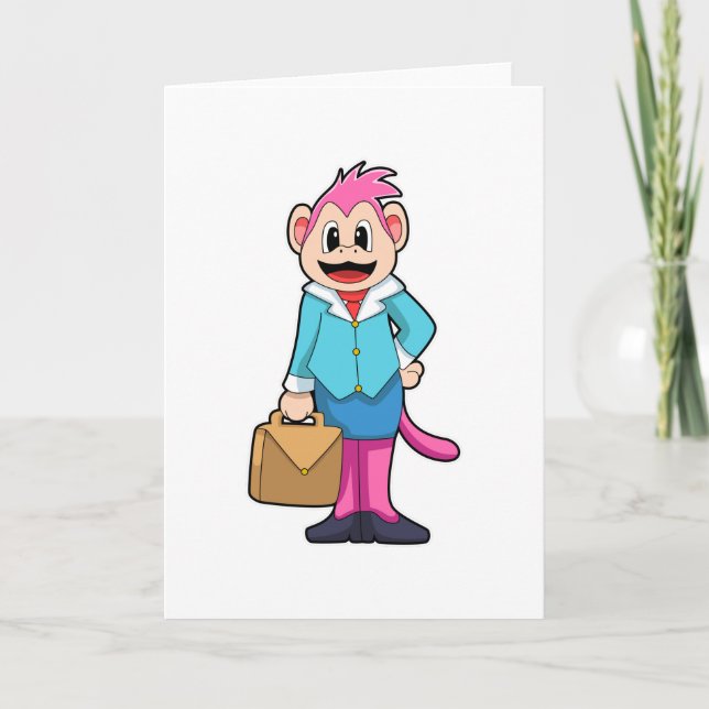 Carte Secrétaire singe avec sac (Devant)