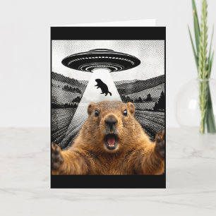 Carte Selfie de marmotte avec humour d'alien Ufo Hommes 