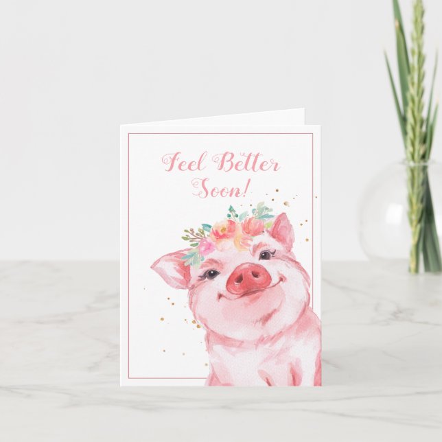 Carte Sentez-vous mieux bientôt mignon porc (Devant)