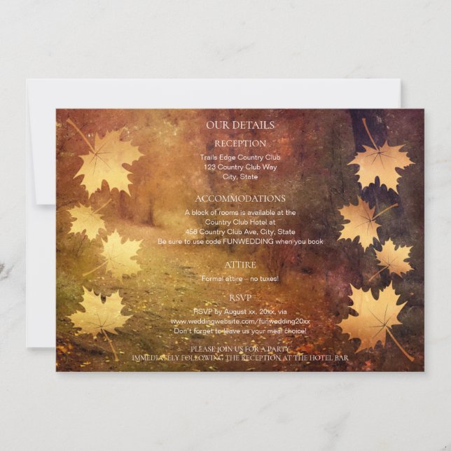 Carte sentier d'automne chute feuille  détails mariages (Devant)