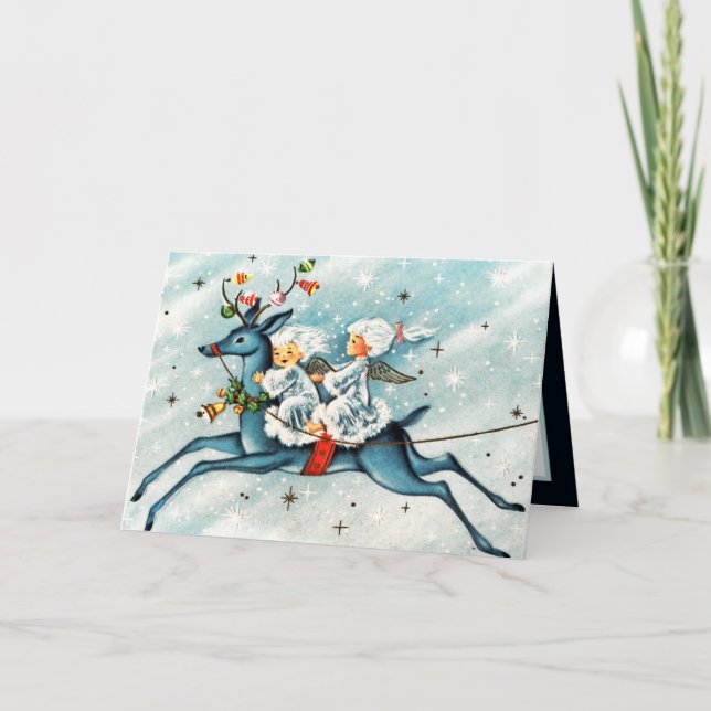 Carte sentiment de rennes de Noël ange rétro vintage (Devant)