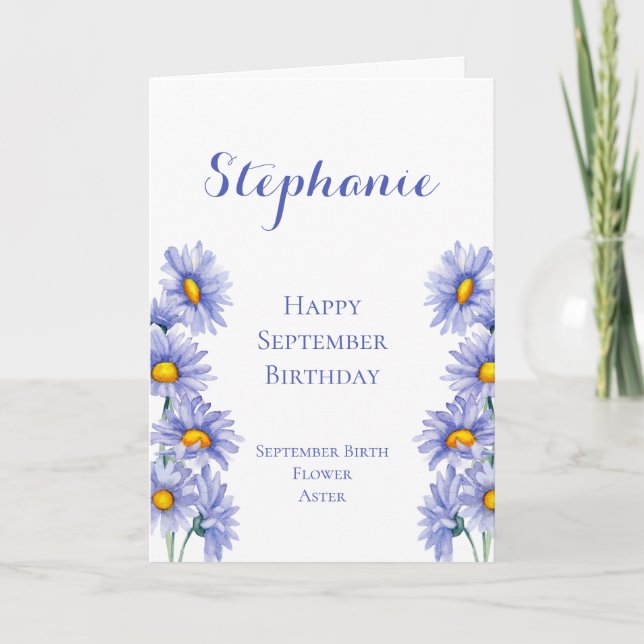 Carte Septembre Anniversaire Mois de naissance Aster Fle (Devant)