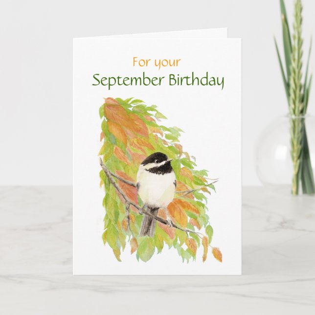 Carte Septembre Birthday Chickadee Bird Card (Devant)