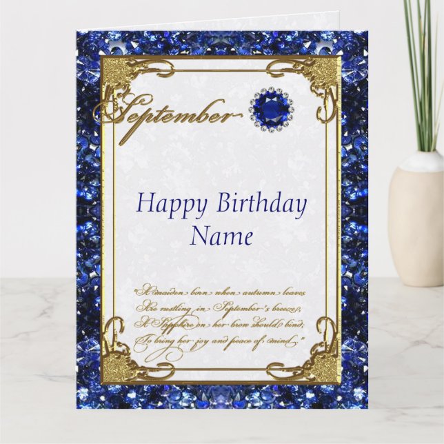 Carte Septembre Sapphire Birthstone Birthday 8,5 X 11 (Devant)