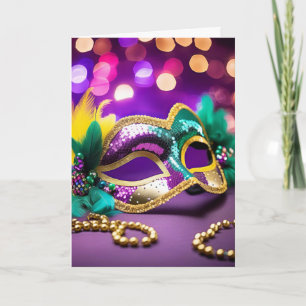 Carte Séquence d'or Mardi Gras Masque Anniversaire