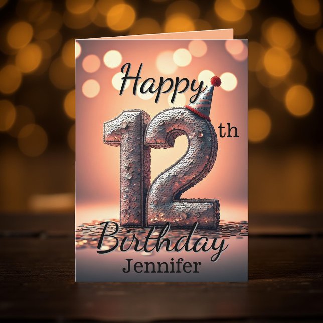 Carte Séquin étincelant 12e anniversaire Célébration (Créateur téléchargé)