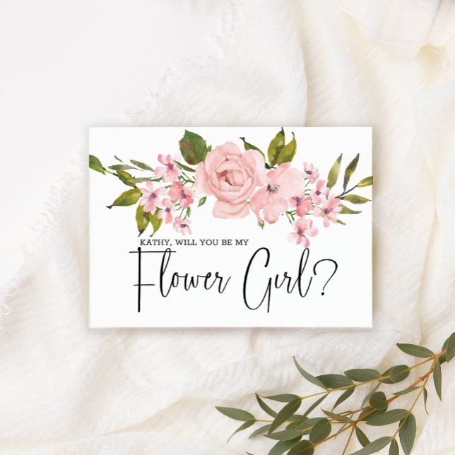 Carte Serez-Vous Ma Fille Fleur Blush Roses Rose Floral (Créateur téléchargé)