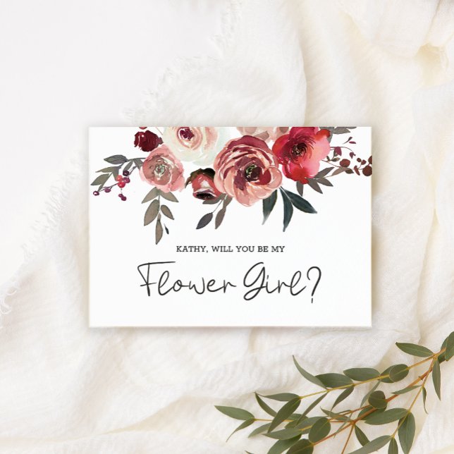 Carte Serez-Vous Ma Fille Fleur Rose Rouge Blush (Créateur téléchargé)