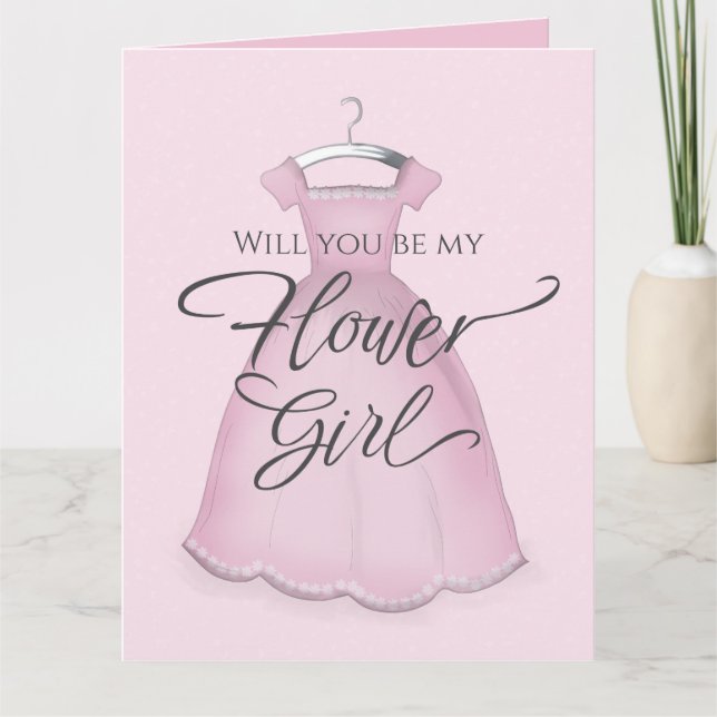 Carte Serez-vous ma Mariage fille Fleur Robe Rose mignon (Devant)