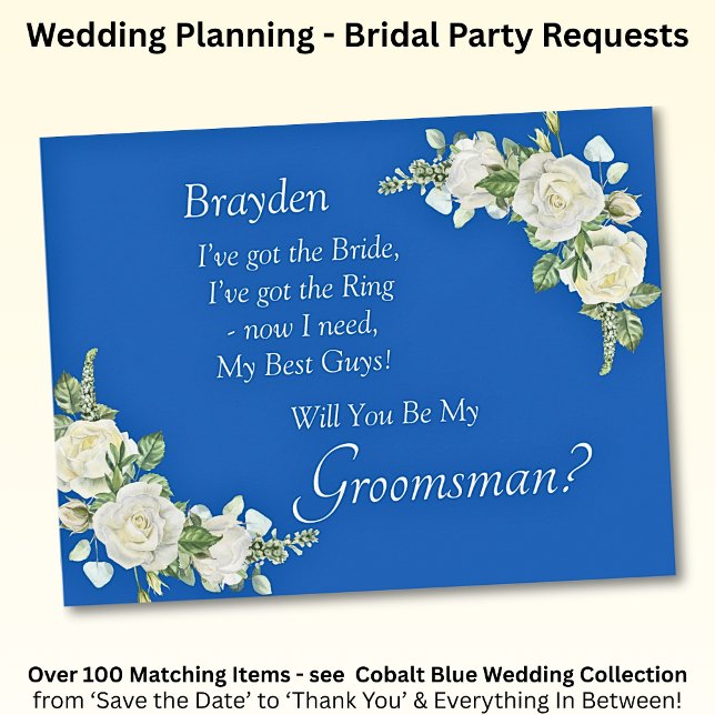 Carte Serez-Vous Mon Groomsman ? Bleu et blanc Cobalt (Créateur téléchargé)
