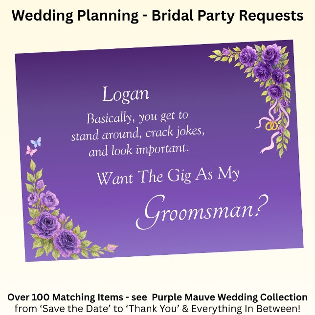 Carte Serez-Vous Mon Groomsman ? Fleurs mauves violettes (Créateur téléchargé)