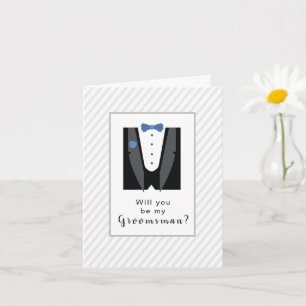 Carte Serez-vous mon Groomsman ? Tux avec Cravate bleue