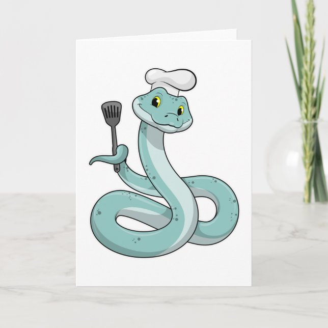 Carte Serpent comme cuisinier avec un chapeau de chef (Devant)