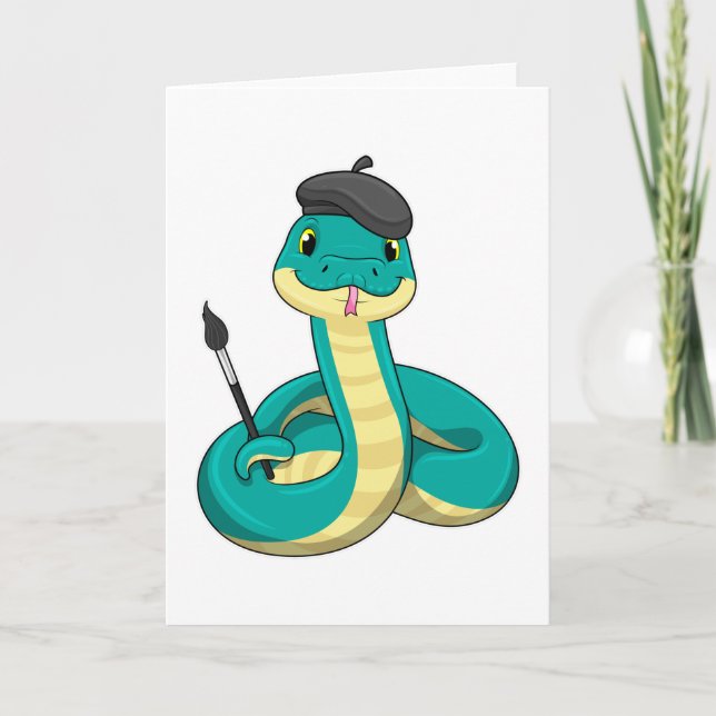 Carte Serpent comme peintre avec pinceau (Devant)