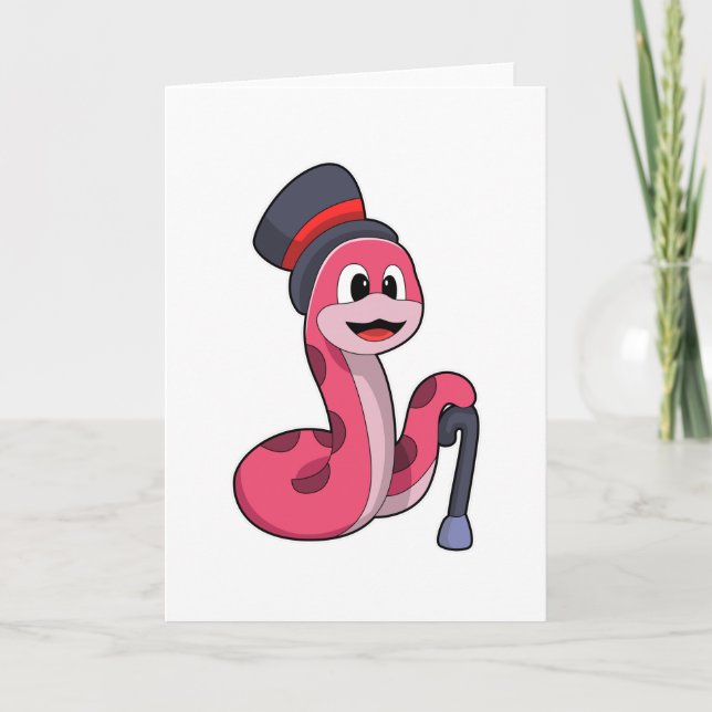 Carte Serpent en gentleman avec chapeau et canne (Devant)