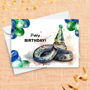 Carte Serpent vert avec ballons et Casquette de fête Ann