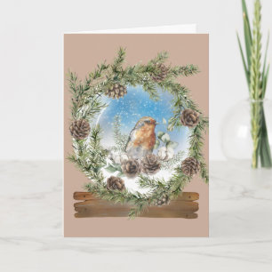Carte Serre de pin rustique et Globe des neiges d'oiseau