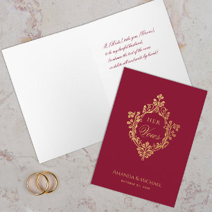 Carte Ses Vows Bourgogne Vintage Faux Gold Crest Mariage