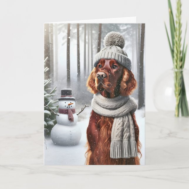 Carte Setter irlandais de Noël avec Snowman (Devant)