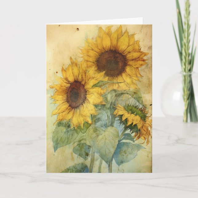 Carte Shabby Tournesols Aquarelle Illustration Salutatio (Devant)