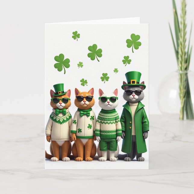 Carte Shamrock Cats Pattern Holiday Card (Devant)