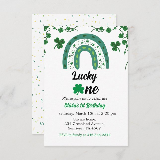 Carte Shamrock de l'invitation d'anniversaire de St Patr (Devant / Derrière)
