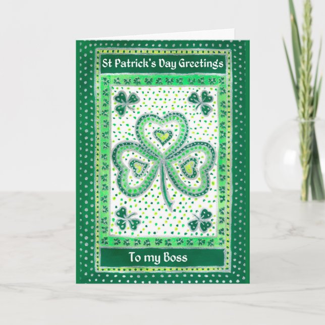 Carte shamrock Saint Patrick pour un patron (Devant)