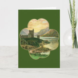 Carte Shamrock vintage Lucky Gold avec château irlandais