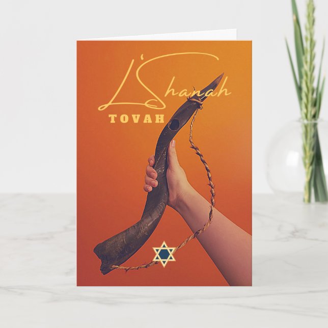 Carte Shanah Tovah Holding Shofar Star de David (Devant)