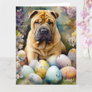 Carte Shar Pei Chien avec Oeufs de Pâques Vacances