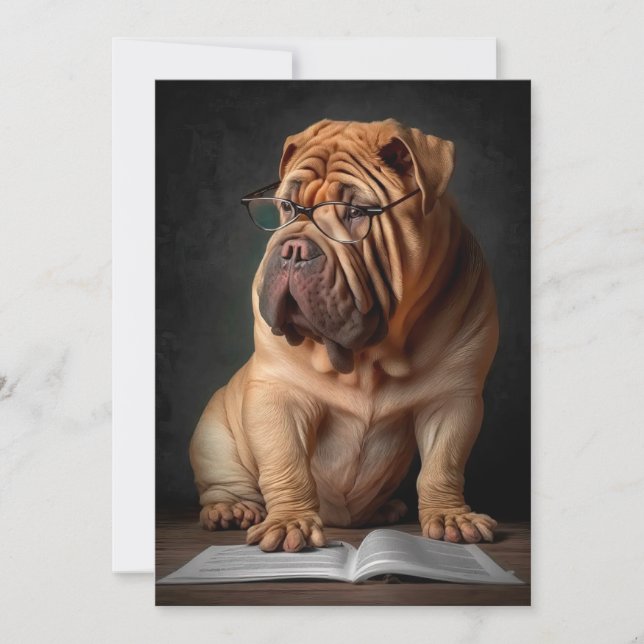 Carte Shar Pei Chien intelligent avec conception de livr (Devant)