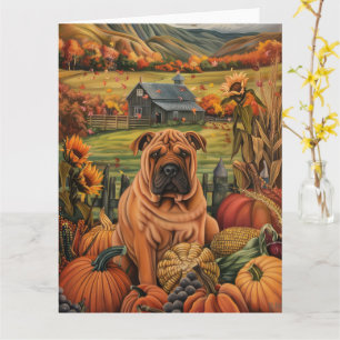 Carte Shar Pei Chien Moisson Automne Thanksgiving
