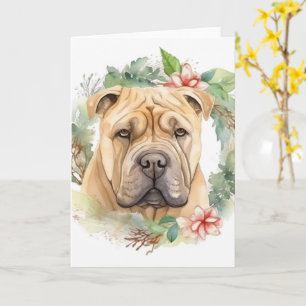 Carte Shar Pei Christmas Wreath Festive Pup