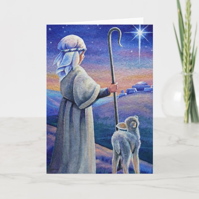 Carte Shepherd Boy Lamb & Star Watercolor Art (Devant)