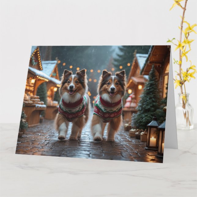Carte Shetland Sheepdog Noël Snow Holiday (Fleur jaune)