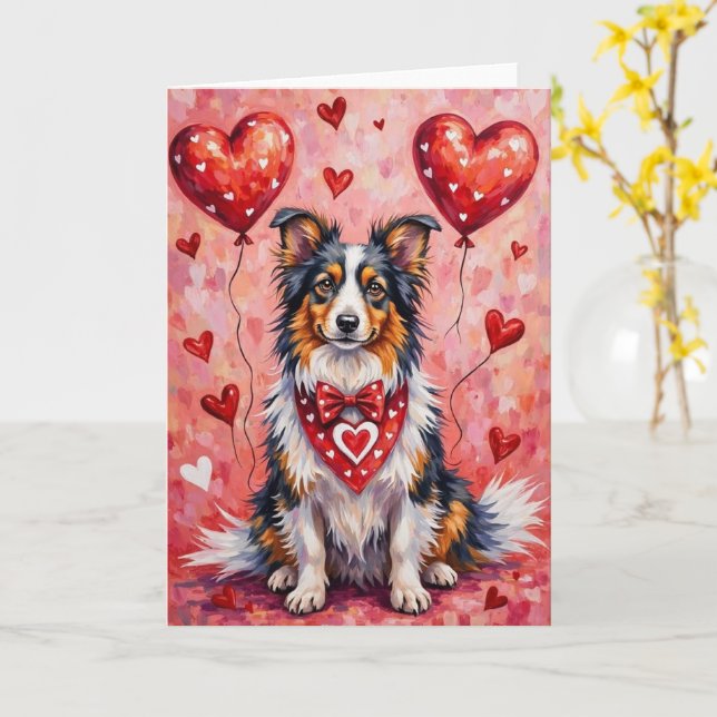 Carte Shetland Sheepdog Valentine Dog Sitting with Heart (Fleur jaune)