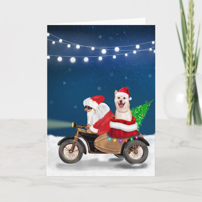 Carte Shiba Inu Chien Noël Père Noël (Devant)