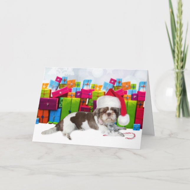 Carte Shih Tzu  Chien de Noël (Devant)