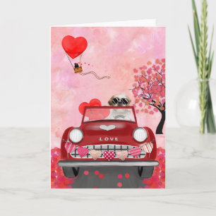 Carte Shih Tzu Chien Voiture avec Coeurs Valentine's