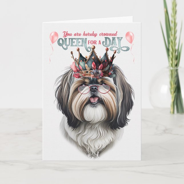 Carte Shih Tzu Dog Queen pour une journée d'anniversaire (Devant)