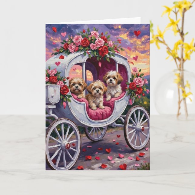 Carte Shih Tzu Dog Valentine's Day (Fleur jaune)