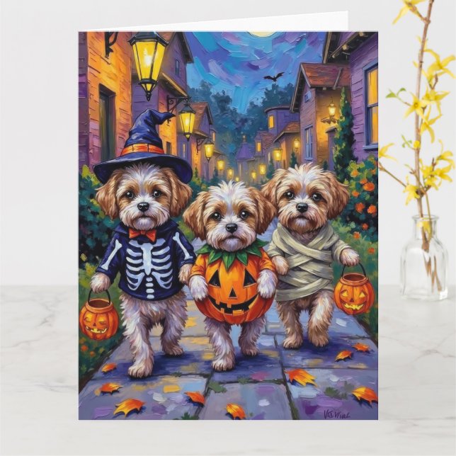 Carte Shih Tzu Dogs Trick-or-Treating Halloween Costumes (Fleur jaune)