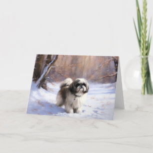 Carte Shih Tzu Laisse Neige Noël