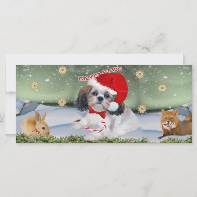 Carte Shih Tzu Père Noël Paws cadeaux (Devant)