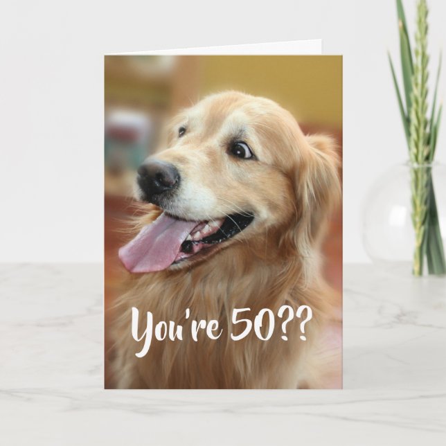 Carte Shocked Golden Retriever Dog 50e anniversaire (Devant)