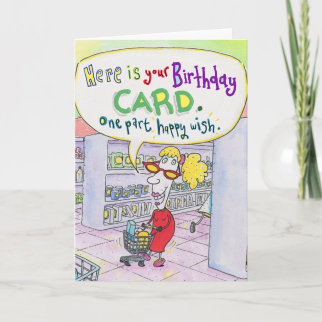 Carte Shopping pour repas d'anniversaire. (Devant)