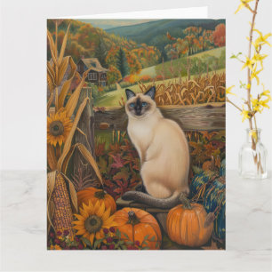 Carte Siamese Chat Automne Harvest Thankgiving