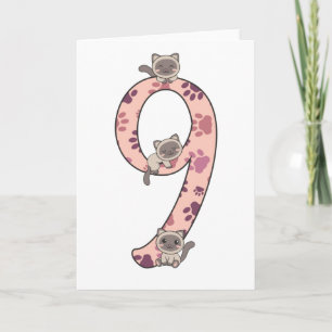 Carte Siamese Chat Neuvième Anniversaire Pour Enfants Ca