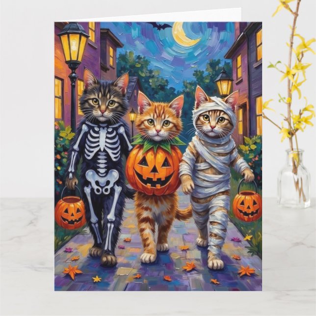 Carte Siberian Cats Trick-or-Treating Halloween Costumes (Fleur jaune)